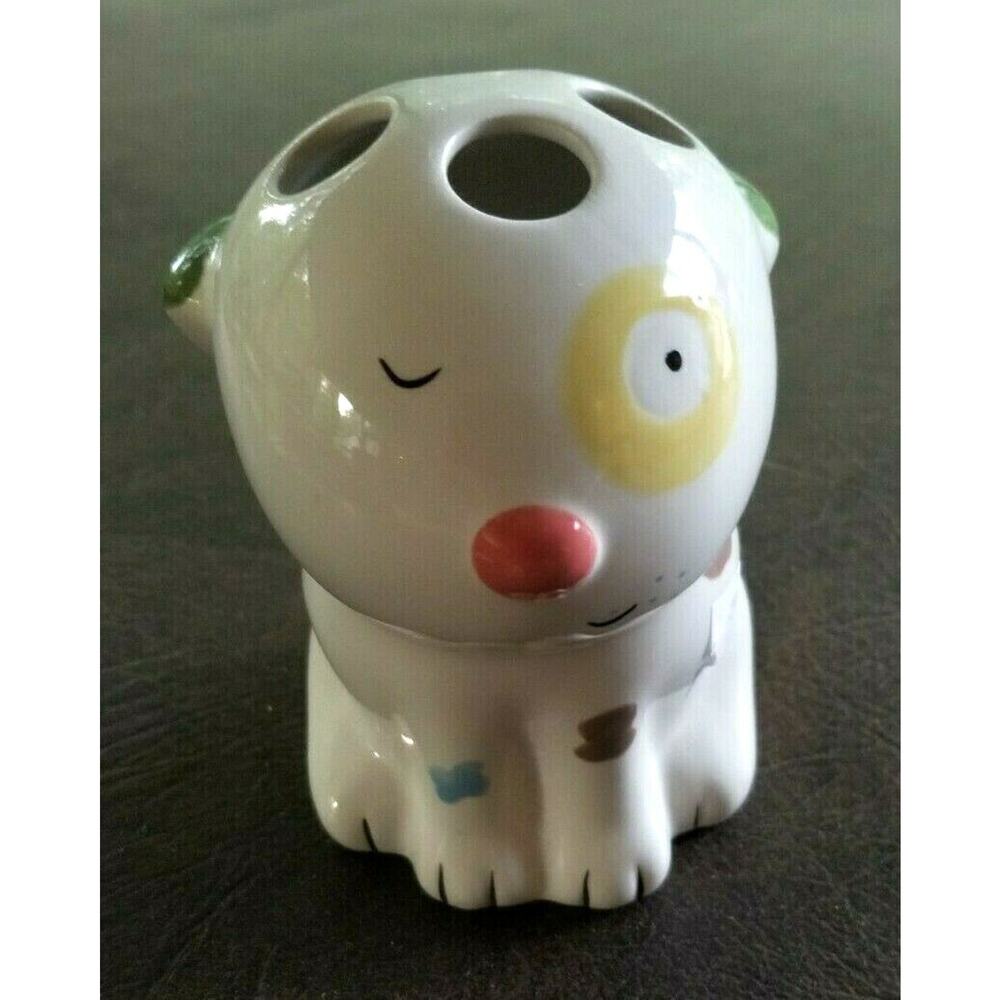 Vtg Jenny Faw Ceramic Happy Puppy Toothbrush Holder Adorable Bathroom Decor 5.5"